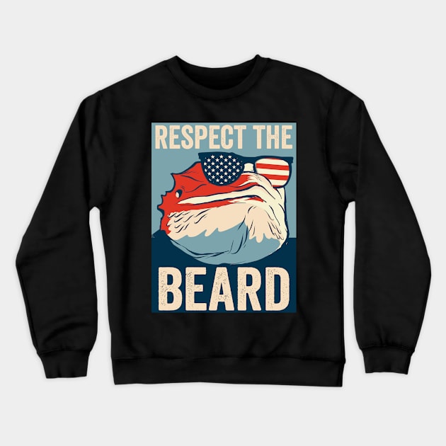 Respect The Beard USA Bearded Dragon Crewneck Sweatshirt by Visual Vibes